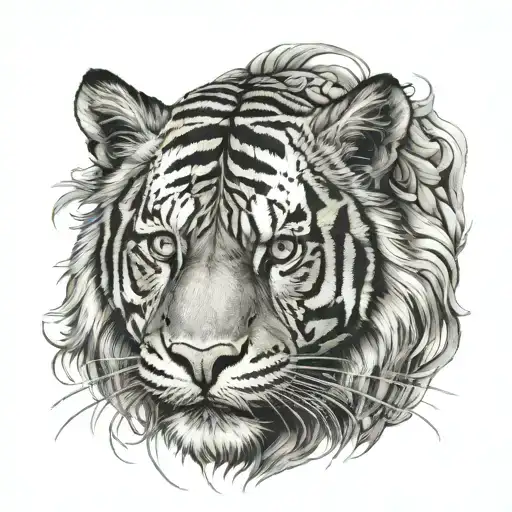 Polynesian Mythical Tiger Tattoo Feral Look Facing Front
