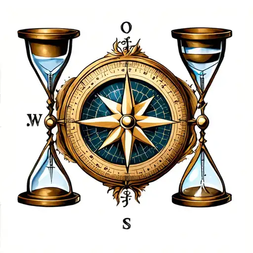 Scale Hourglass Compass Tattoo Design
