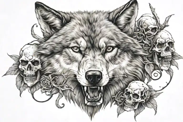 Wolf With Skulls