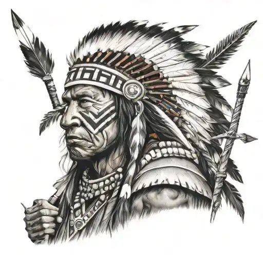 Native American Warrior With Quiver Full Of Arrows