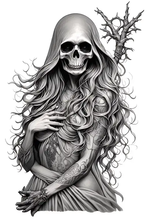 Grim Reaper Sexy Faceless Woman With Flowing Hair