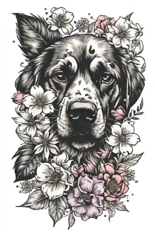 Dog Paw Print Surrounded By Flowers