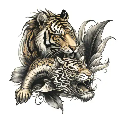 Koi Fish Lying In The Lions Mouth