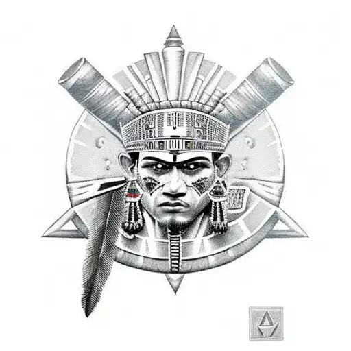 Aztec Warrior With Piramid In The Background