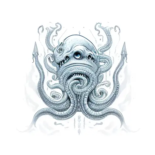 Arm Tattoo Kraken Underwater Attacking A Sailboat Color