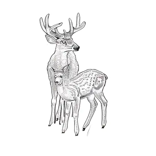 A Deer And A Fawn In The Woods