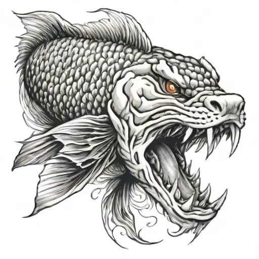 Koi Fish Caught In A Lions Mouth Wide Open