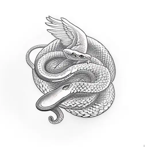 An Angel Killing A Snake Which Is Forming A Circle