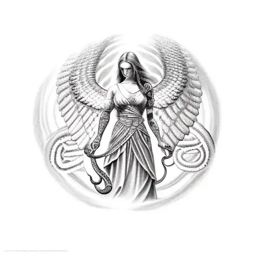 An Angel Killing A Snake Which Is Forming A Circle