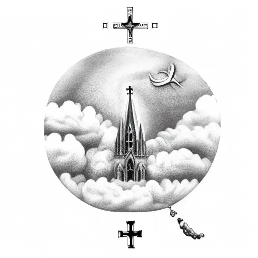 A Catholic Cathedral With Clouds Forming The Shape Of A Rosary In The Sky