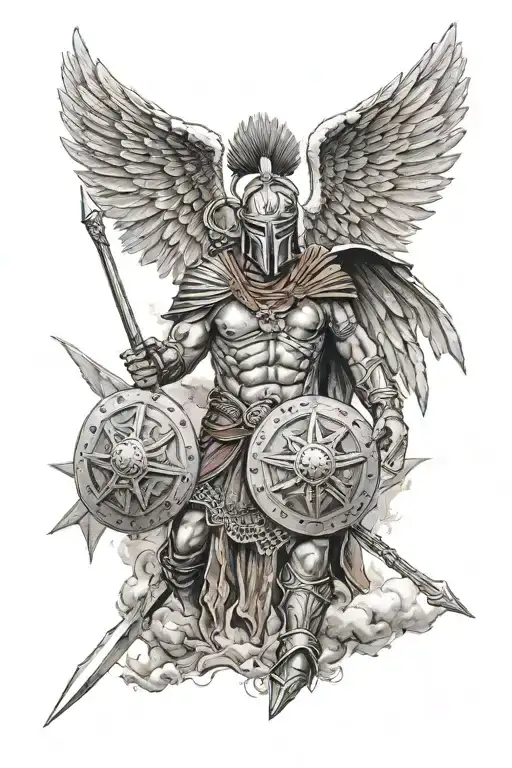 Spartan Warrior With Compas And Wings