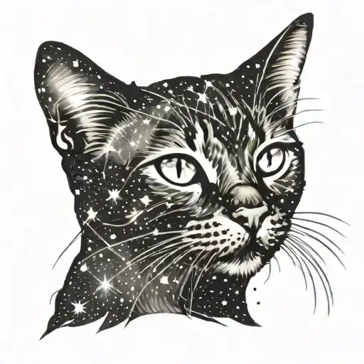 A Cat Silhouette Outlined With Star Patterns And Cosmic Dust