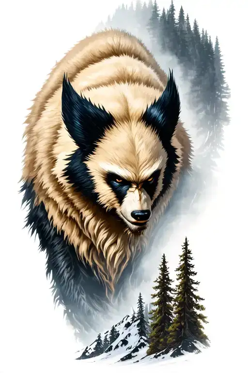 Gentle Wolverine And Woods And Mountains