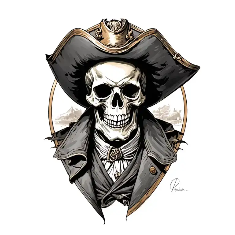 Skull Going Thru Battle Wearing Colonial Tri Hat And Coat