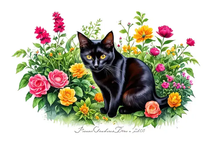 Black Cat In A Garden Growing