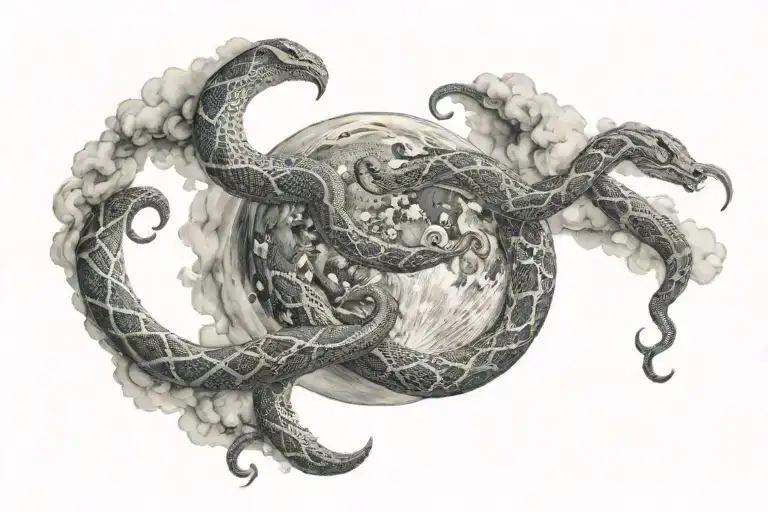 Moon With Clouds With Suggested Snakes Passing By