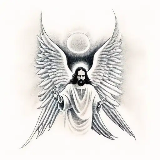 Angels Flying Upto Heaven Gates With Jesus Great Them