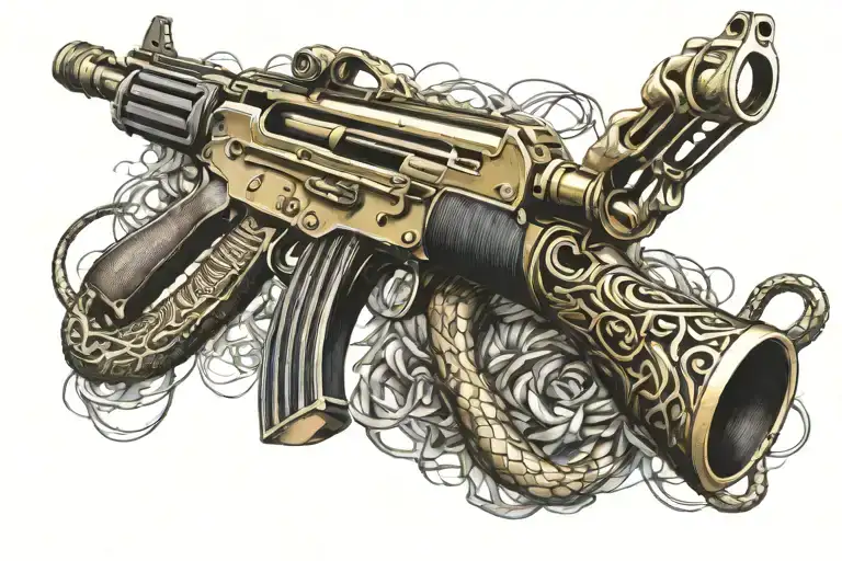 Gold Ak47 Engraved Surrounded By Snake Wrapped