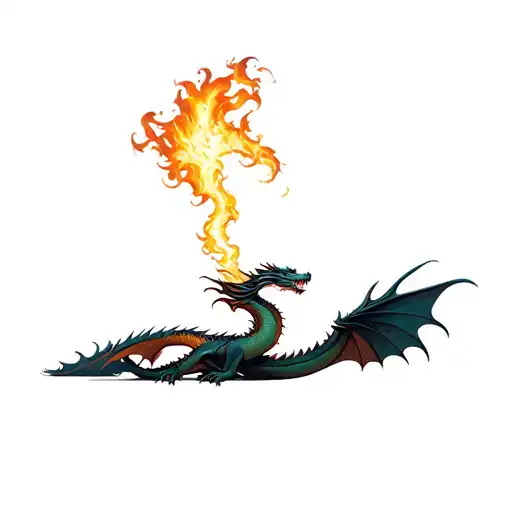 Dragon Flying Down Breathing Fire Round Waist Based