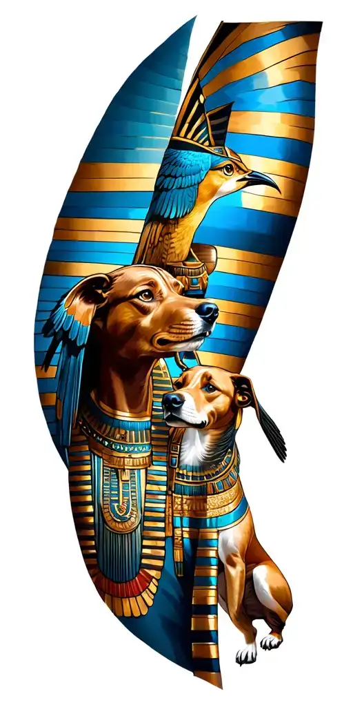 Egyptian Tatoo With Bird Or Dog Mixing With The Pyramids