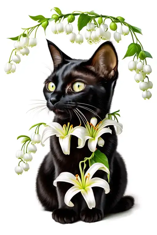 Black Cat With Lily Of The Valley