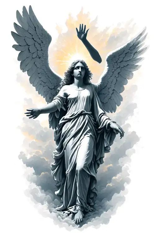 Shadowy Angel Rising To Heaven With One Hand Reaching Up And One Reaching Down