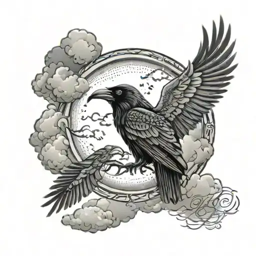 Raven Moon And Clouds Surrounding On A Sleeve