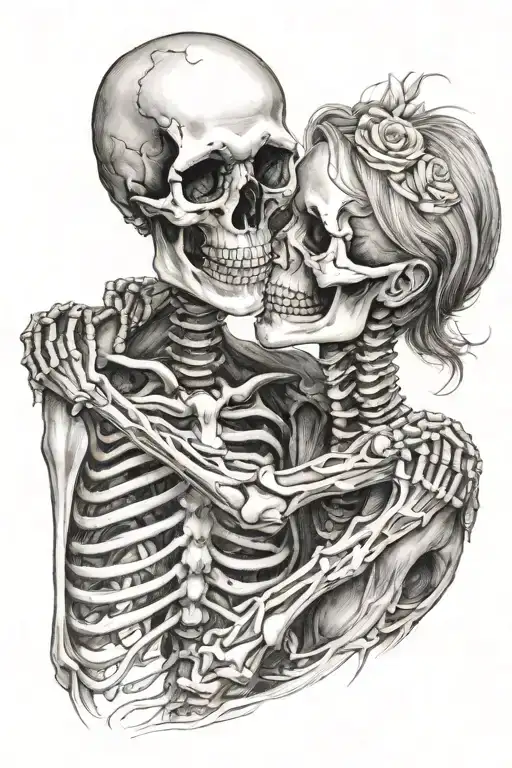 Male Female Skeleton Hugging Kissing Each Other