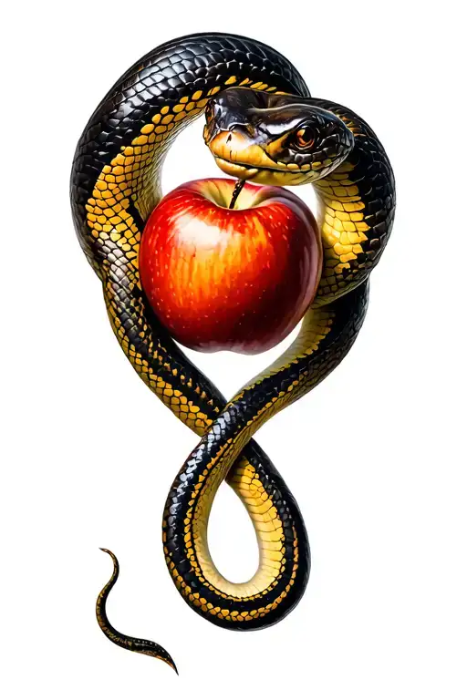 Snake Wrapped Around Tree Handing Over An Apple With Its Tail