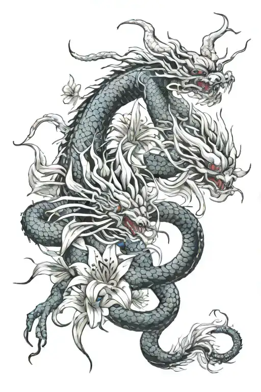 Spider Lilly's And Japanese Dragon