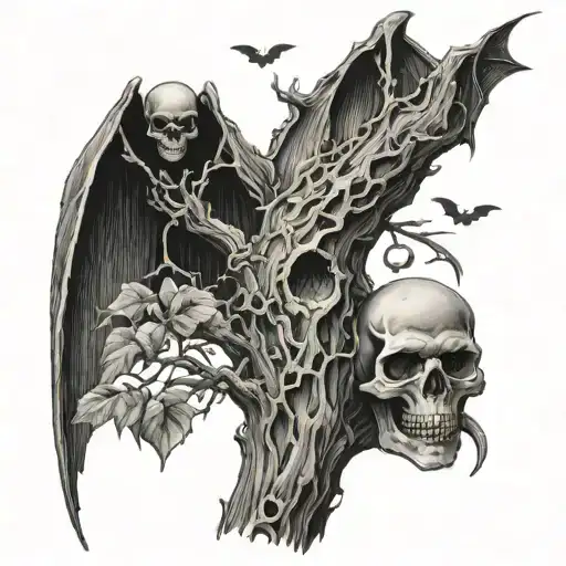 Poison Tree With Bats And Grim Reaper Standing