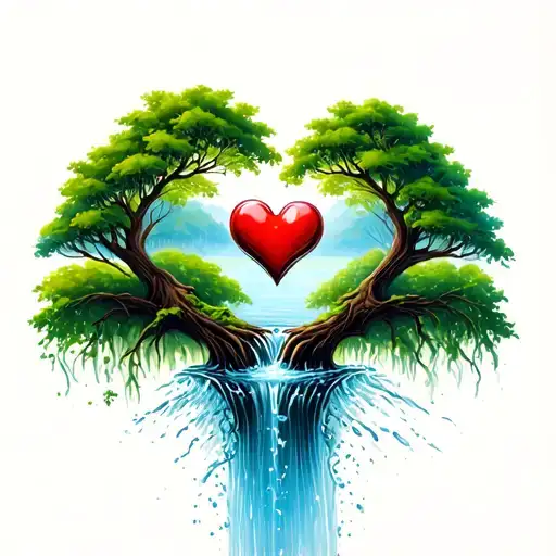 Two Hearts In A Stream Watering Tree Growing