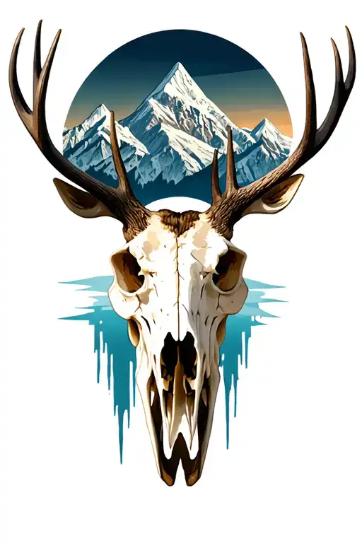 Elk Skull With Mountains Turning
