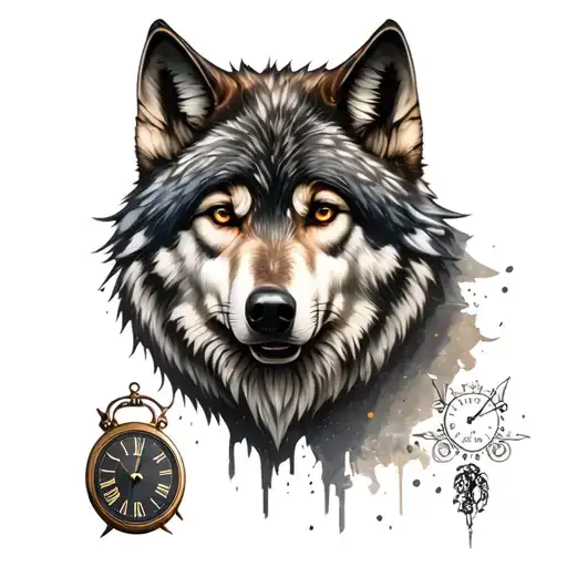 Wolf Head With Clock