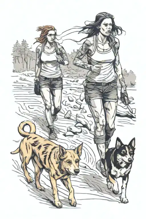 A Fit Woman Walk Away With 2 Dogs Following