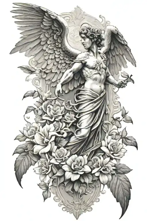 Sleeve Greek God Gates Heaven Wings Angel Flowers Humming Bird
