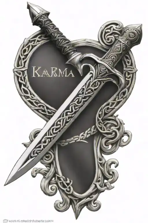 Celtic Dagger With The Word Karma On The Blade