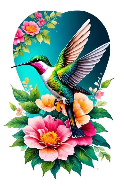 Hummingbird And Flowers Intertwined