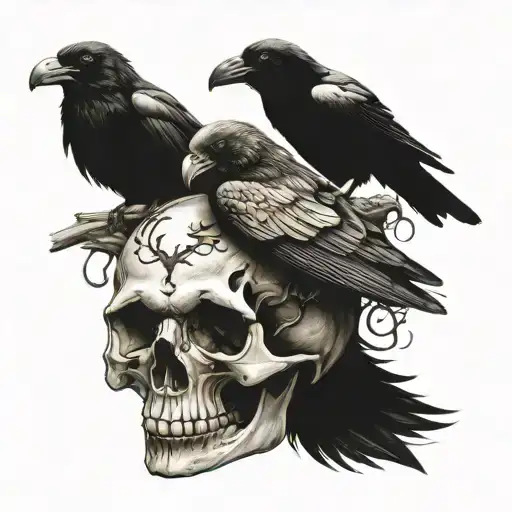 Raven Sitting On A Skull