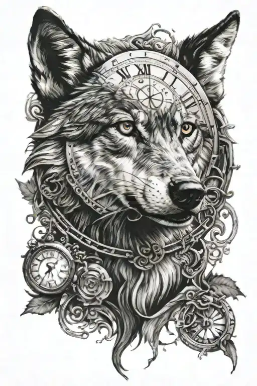 Wolf With Clock Face