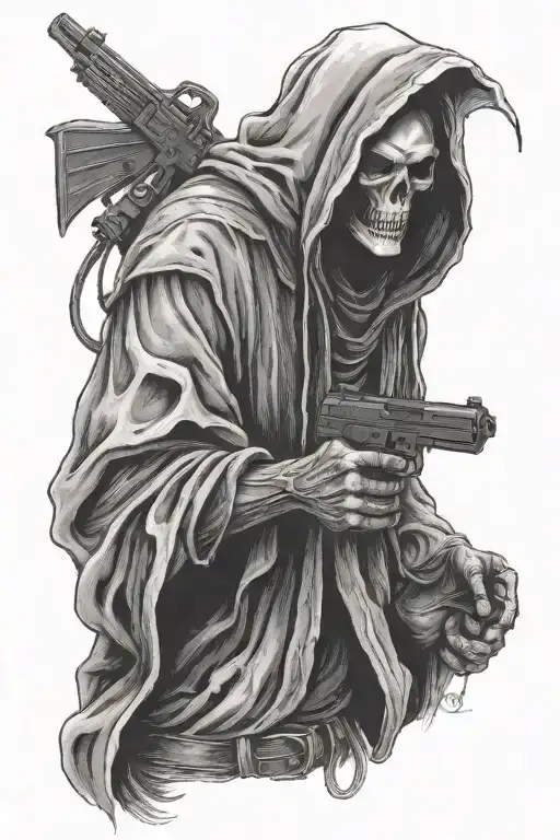 Grim Reaper In Hoodie With Gun