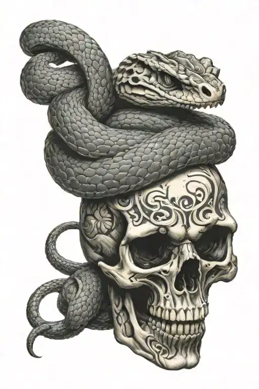 Viper Wrapped Around A Skull