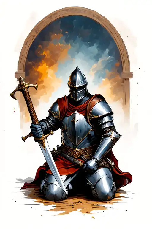 Knight Kneeling Holding A Sword