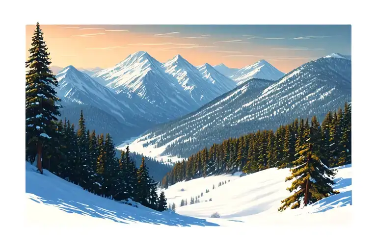 Winter Mountain Landscape With Ski Resort Oregon Trees And Mountains