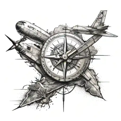 Modern Aircraft In Major Part And Small Compass With A Little Piece Of Nature
