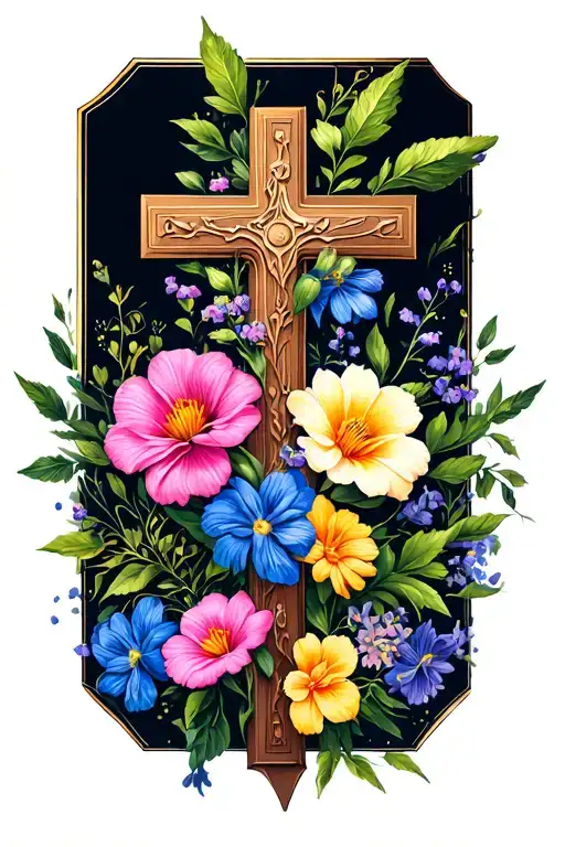Cross With June And July Birth Flowers