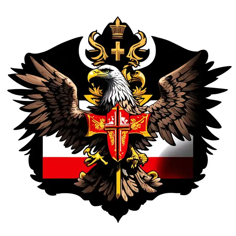 Polish Flag With Eagle And A Cross
