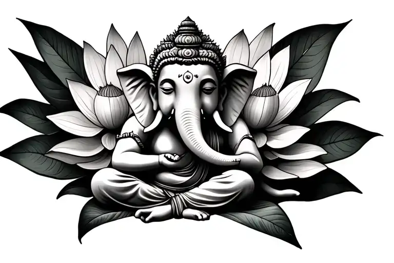 Ganesha Sitting In Lotus Budda Head