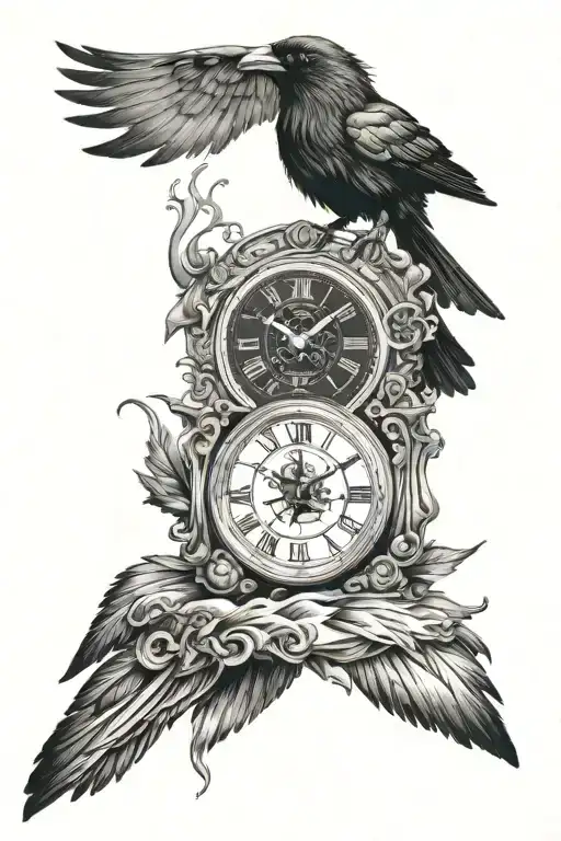 Clock With Audio Wave Form And A Crow Perched