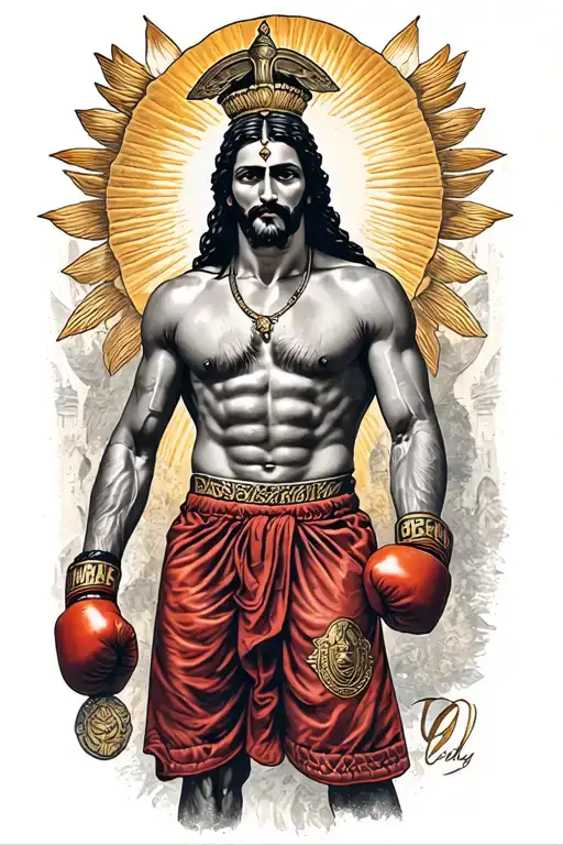 Muay Thay Fighter With Knee And Jesus Looking